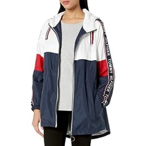 Tommy Hilfiger Color Block Logo Windbreaker And Water Resistant Women's Jacket